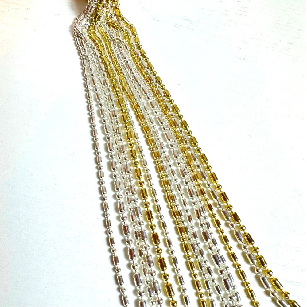 Silver & Gold Knotted Tassel Necklace Dot & Dash Chain Knot Necklace